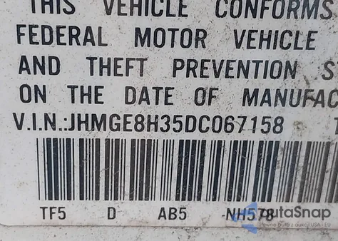 2013 Honda Fit из США, поврежденный, VIN JHMGE8H35DC067158